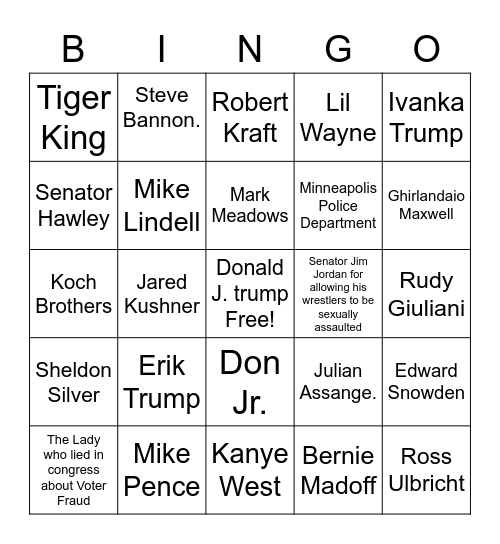 Trump Pardon Bingo Card