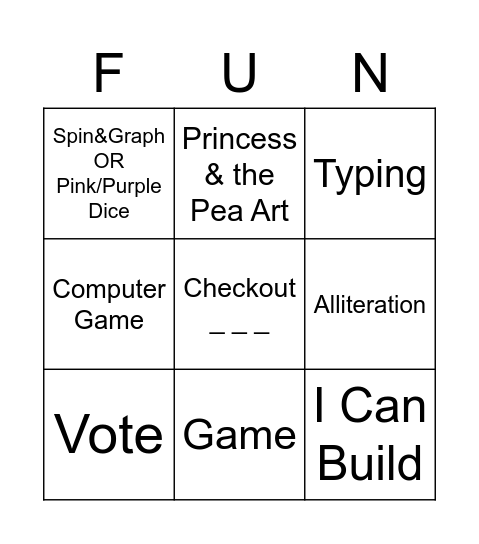 K & 1st Bingo Card