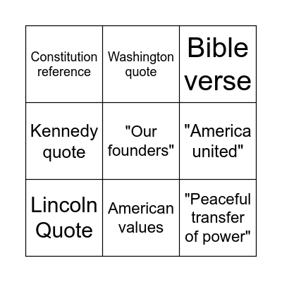 Inauguration Speech Bingo Card