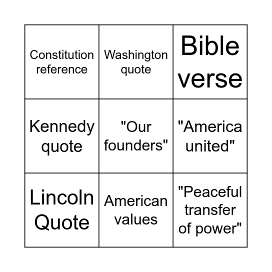 Inauguration Speech Bingo Card