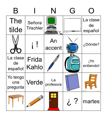 Spanish Classroom 2 Bingo Card