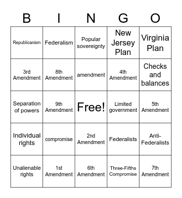 Writing the Constitution Bingo Card