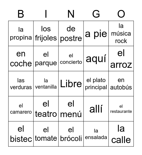 4.2 ¿Qué hacemos esta noche? Bingo Card