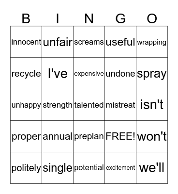 3rd grade  January 9th Bingo Card