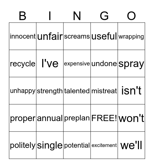 3rd grade  January 9th Bingo Card