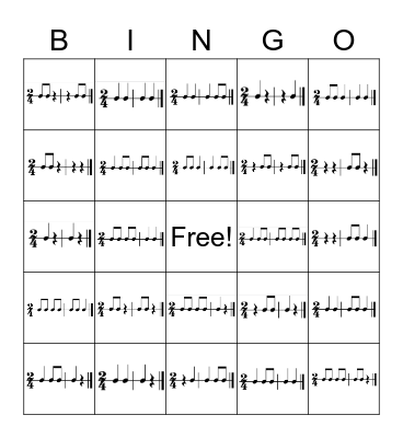 Rhythm Bingo - Units 1 and 6 Bingo Card