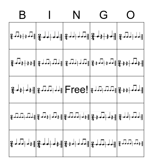 Rhythm Bingo - Units 1 and 6 Bingo Card