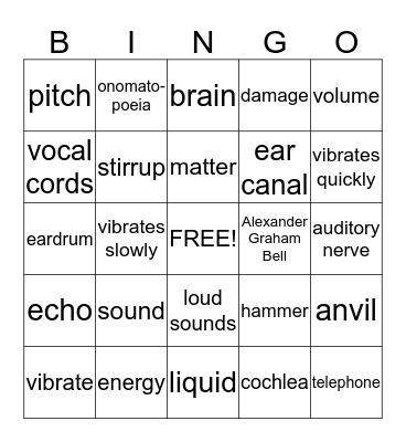 Ear and Sound Bingo Card