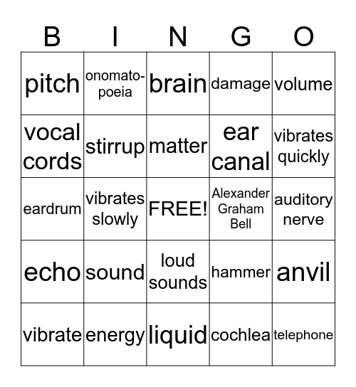Ear and Sound Bingo Card