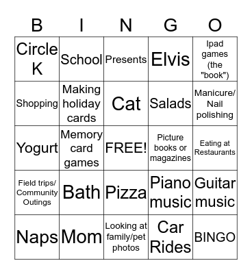 Paulette's Favorite Things Bingo Card