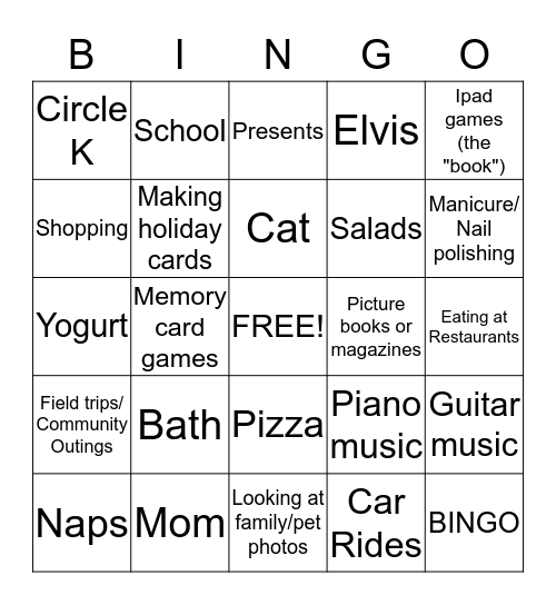 Paulette's Favorite Things Bingo Card