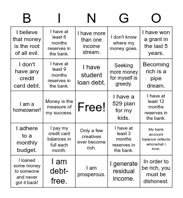 Financial Wellness Bingo Card