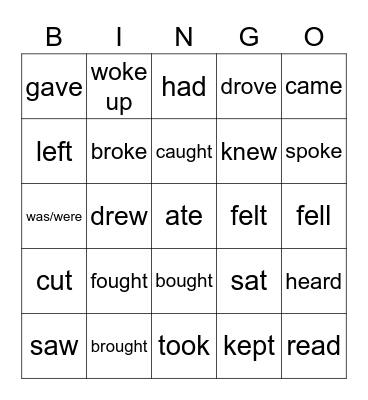 Irregular Past Simple Verbs Bingo Card