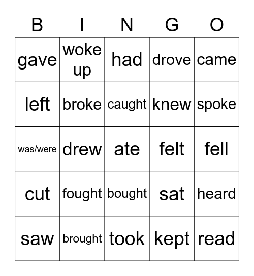 Irregular Past Simple Verbs Bingo Card