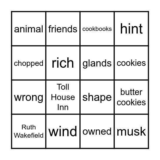 1.8  Chocolate Chip Cookies/The Skunk Bingo Card
