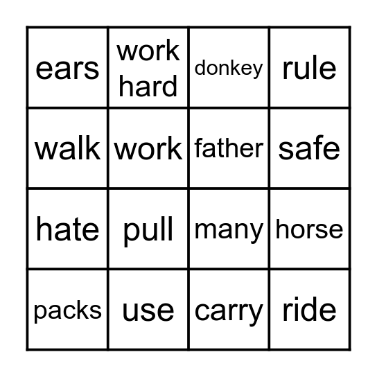 1.3  Mules Bingo Card