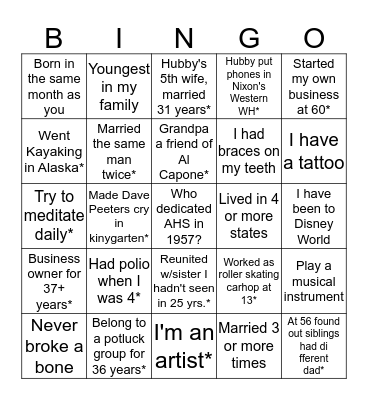 AHS GIRLFRIEND BINGO CARD Bingo Card