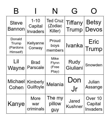 Trump Pardon Bingo Card