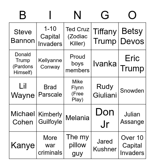 Trump Pardon Bingo Card