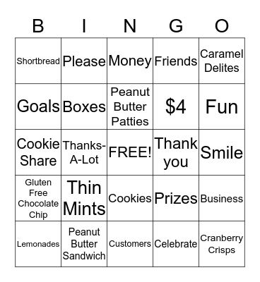 Girl Scout Cookie Bingo Card