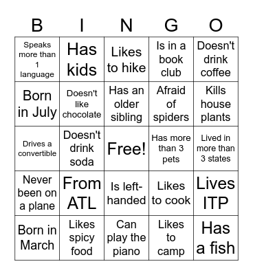 Tri Delta Bingo Card