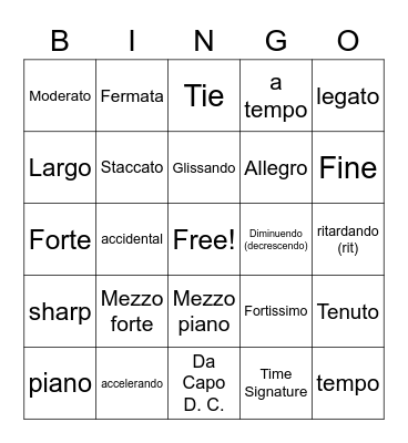 Musical terms Bingo Card