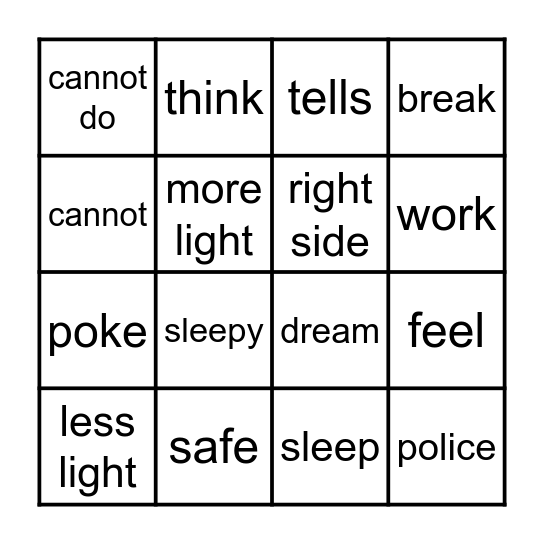1.3  Sleep/Rules Bingo Card