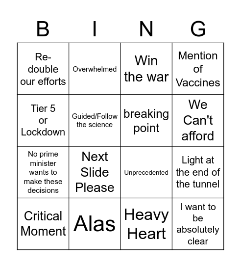 Boris Bingo Card