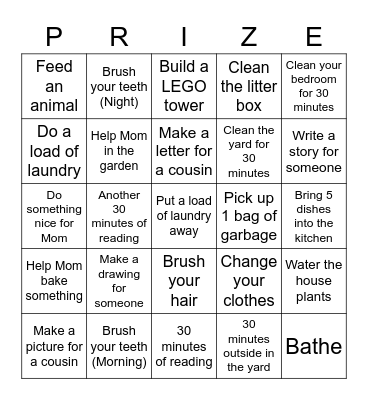 Chores! Bingo Card