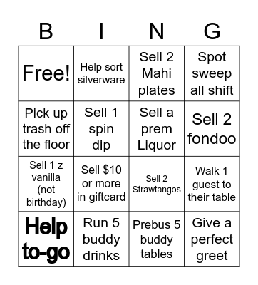 Server Buddy work Bingo Card