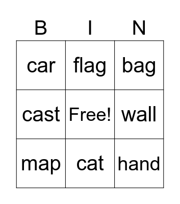 SHORT A WORDS REVIEW Bingo Card