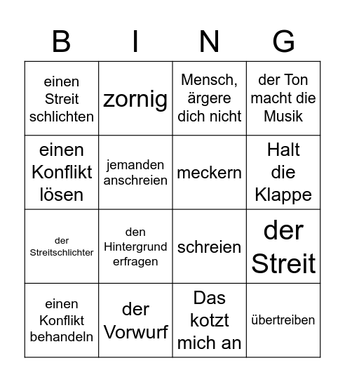 Streitgespräche Bingo Card