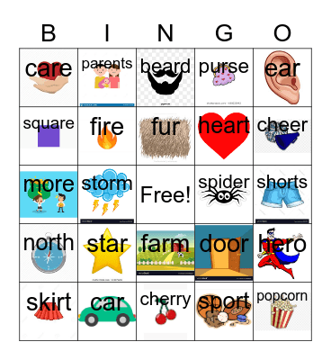 Vocalic R Bingo Card