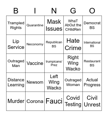 FUN WITH COVID Bingo Card