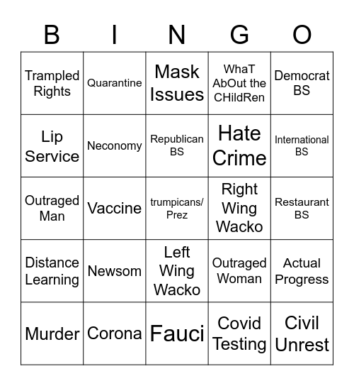 FUN WITH COVID Bingo Card