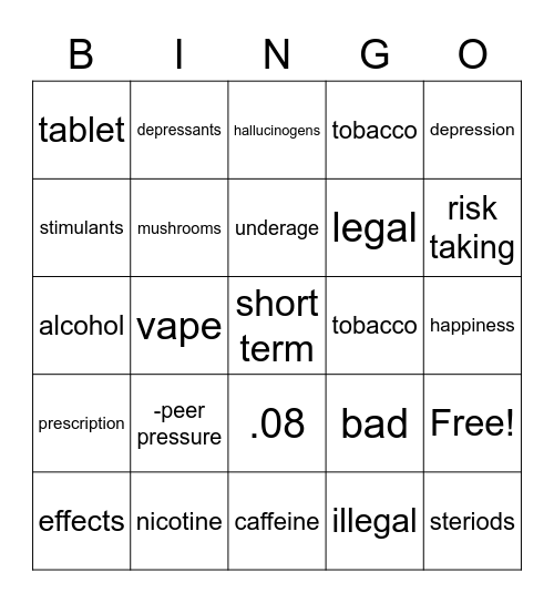 Drugs Bingo Card
