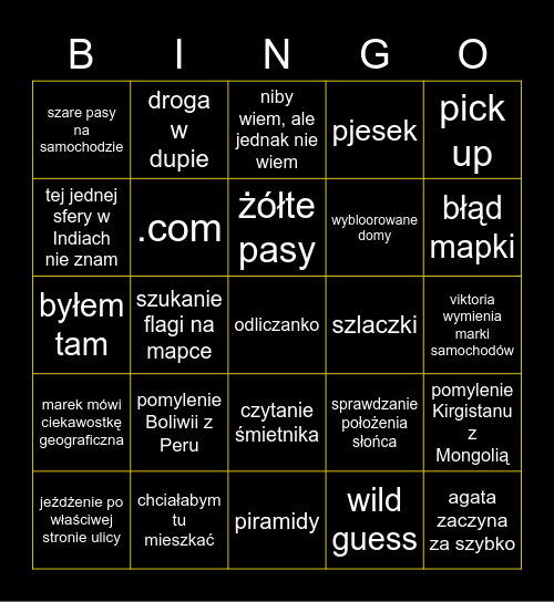 Geoguessr Bingo Card