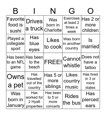 Holiday Party Bingo Card