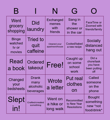Long Weekend Bingo! Bingo Card
