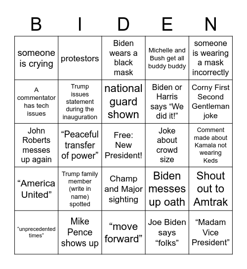 Biden Bingo Card