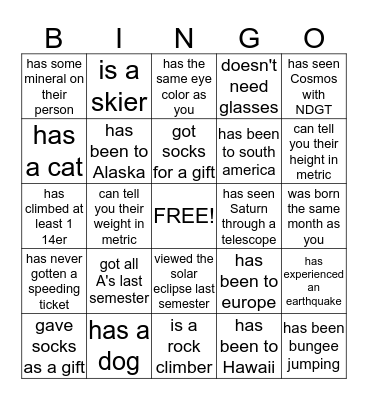 a person who..... Bingo Card