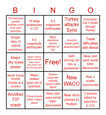Bridgette's 2021 Bingo card Bingo Card
