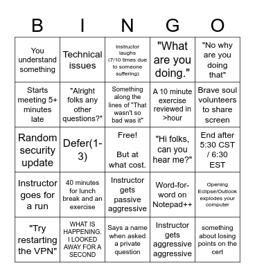 Full Stack Java Stream Bingo Card