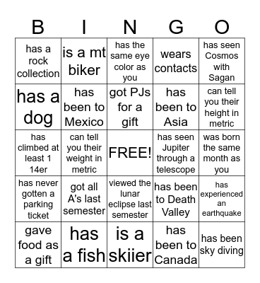 a person who..... Bingo Card