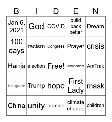 Inauguration Bingo Card