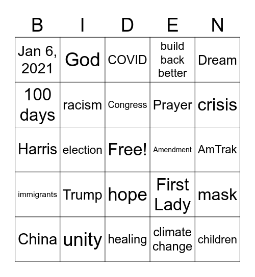 Inauguration Bingo Card