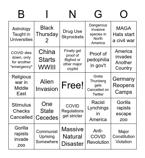 2021 Bingo Card