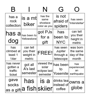 a person who..... Bingo Card