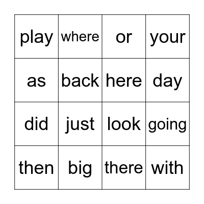 Sight Word Bingo Card