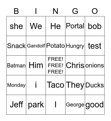 Subjects Bingo Card
